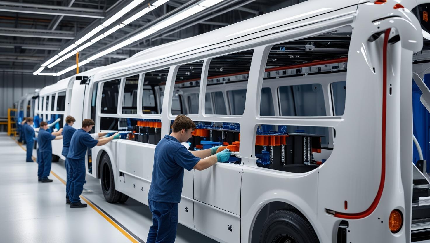 create image of frp mass transportation bus manufacturing process